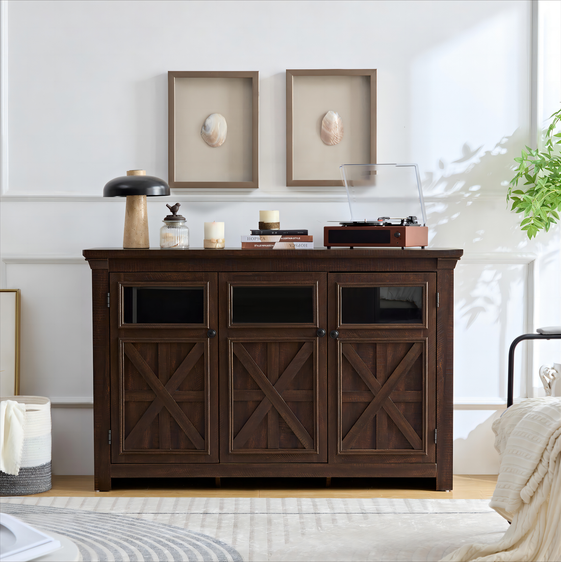 Farmhouse Sideboard Buffet Cabinet With Storage With 3 Doors, Kitchen Storage Cabinet, Coffee Bar Cabinet With Adjustable Shelf For Kitchen, Living Room, L68.35''*W15.35"*H34.65", Espresso Espresso