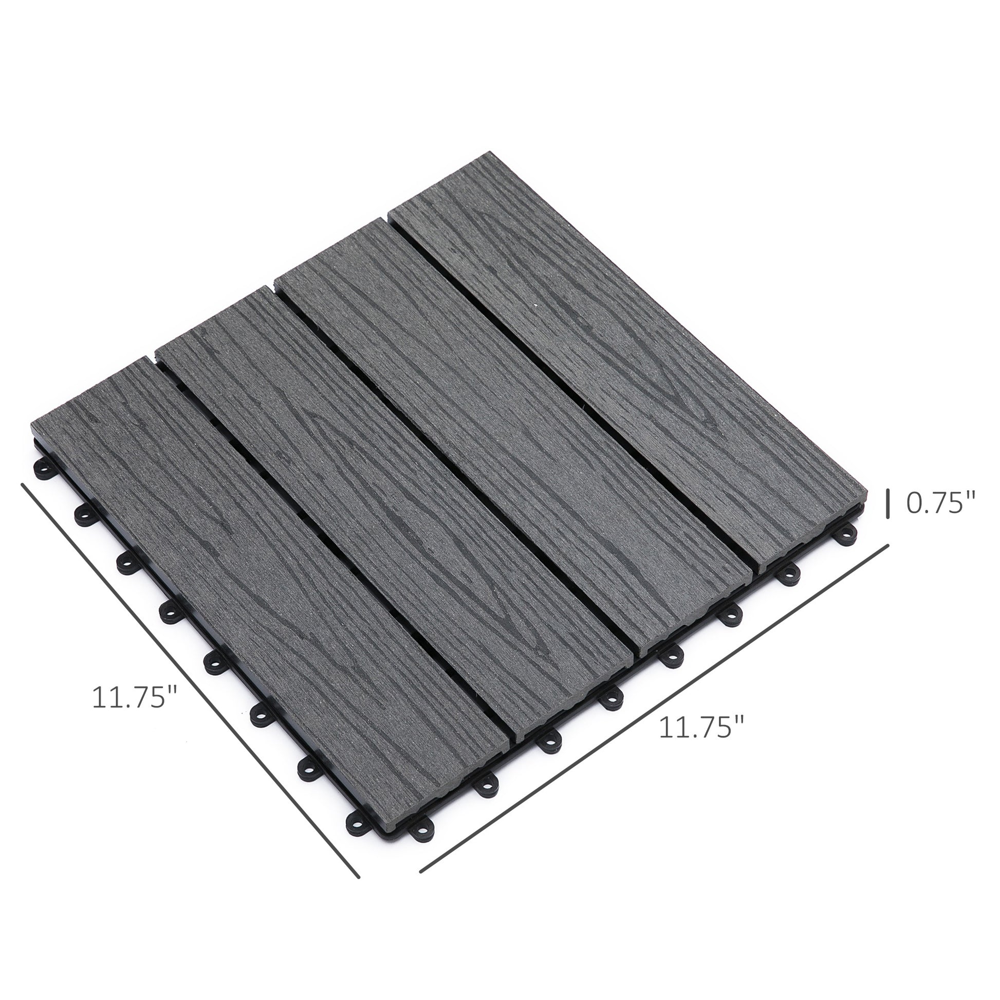 Outsunny Interlocking Deck Tiles, Pack Of 11 Outdoor Flooring Patio Tiles, 12" X 12", All Weather For Porch, Balcony, Backyard For A Classic Look, Grey Gray Plastic