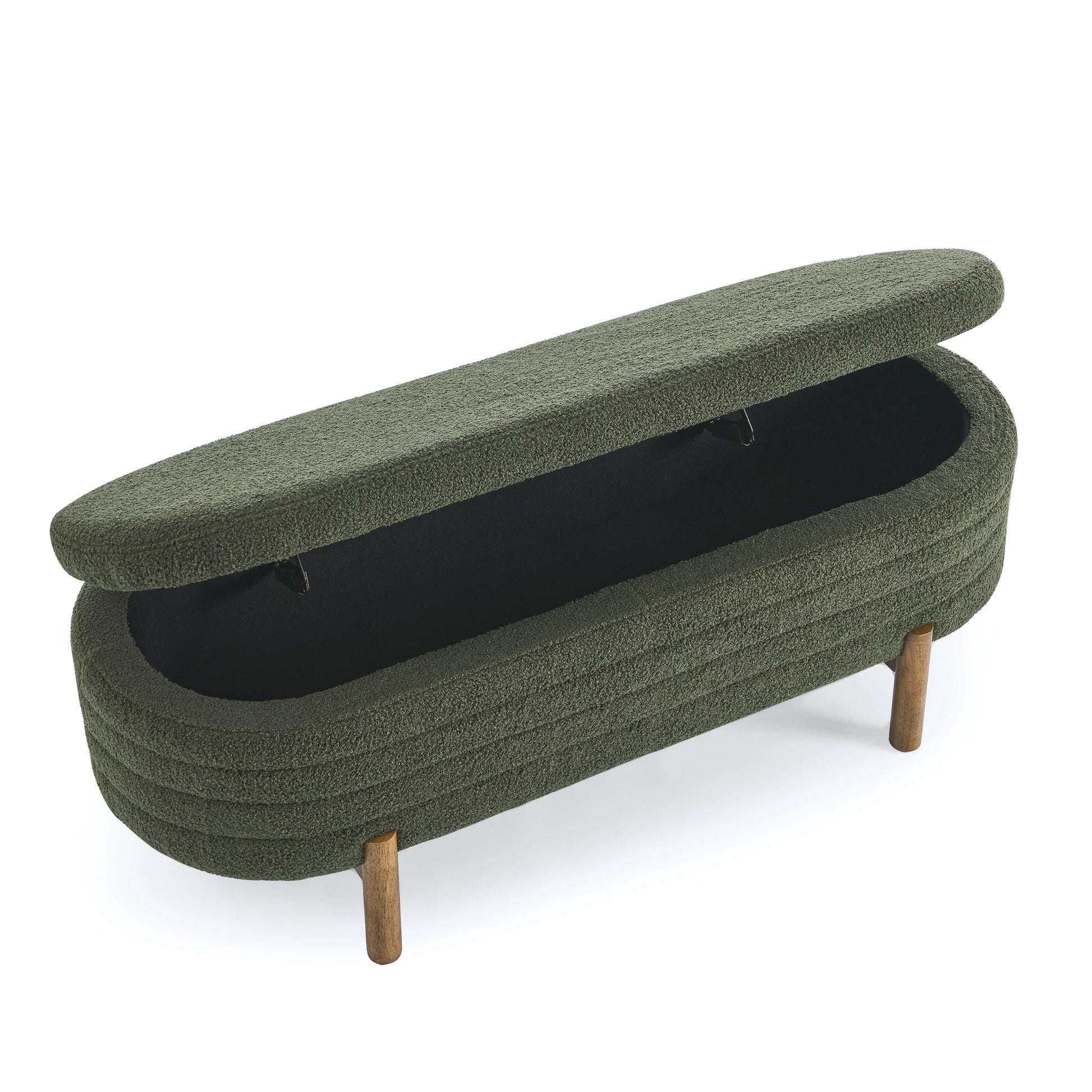 Ottoman Oval Storage Bench,Rubber Wood Leg, Green 46."X17.7"X10.8" Green Foam