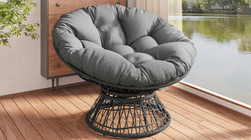 41.5" Ergonomic Wicker Chair With Cloud Thick Density Fabric Cushion,3 Proof Cover,High Capacity Iron Frame,Fluid 360 Degree Swivel For Reading,Living Room, Bedroom,Lounge,Gray Base,2 Colors Gray