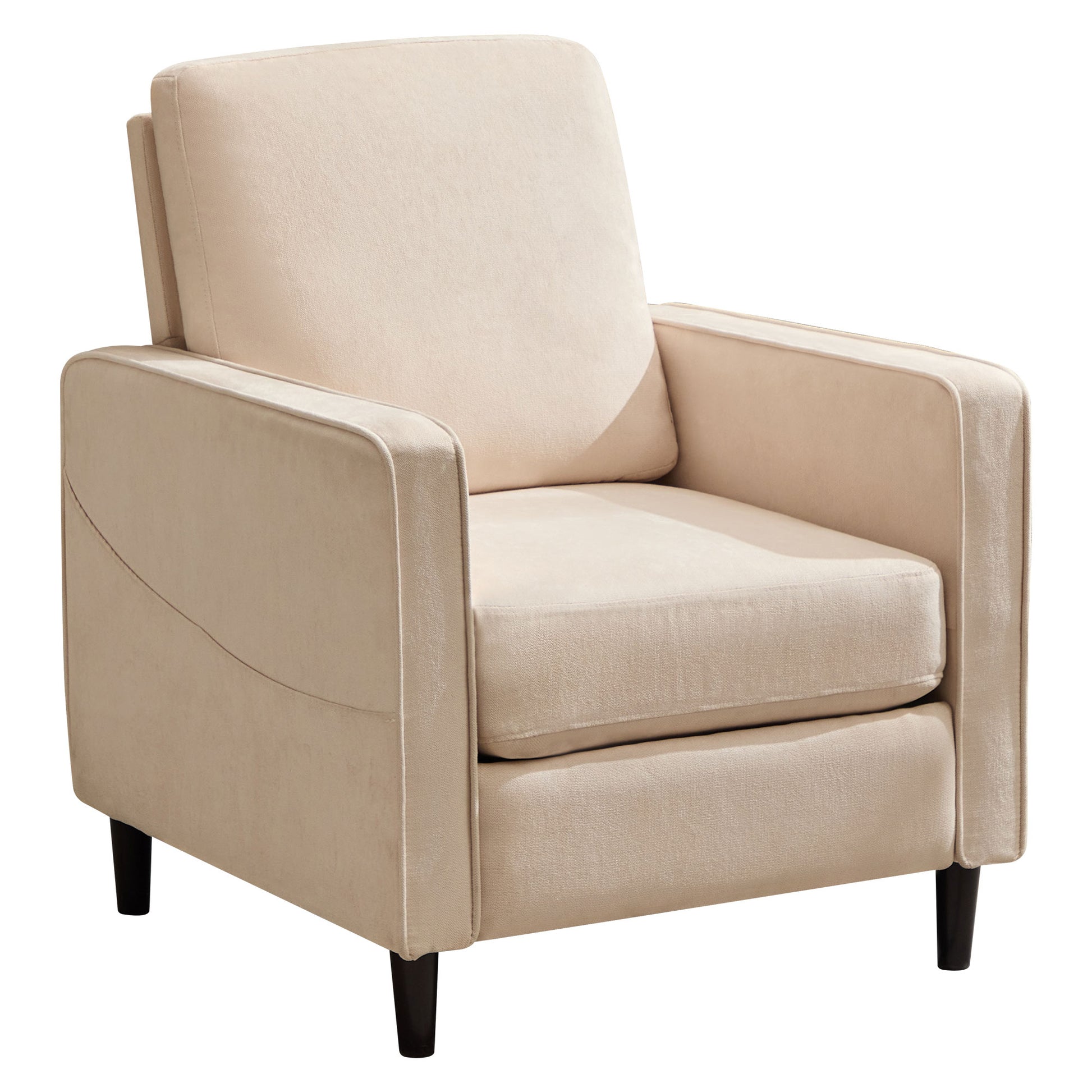 Mid Century Accent Chair ,Modern Linen Fabric Armchair For Living Room,Double Side Pockets, Comfortable And Padded Reading Feature Sofa Chair, Suitable For Bedrooms, Living Rooms, And Offices,Beige Beige Linen