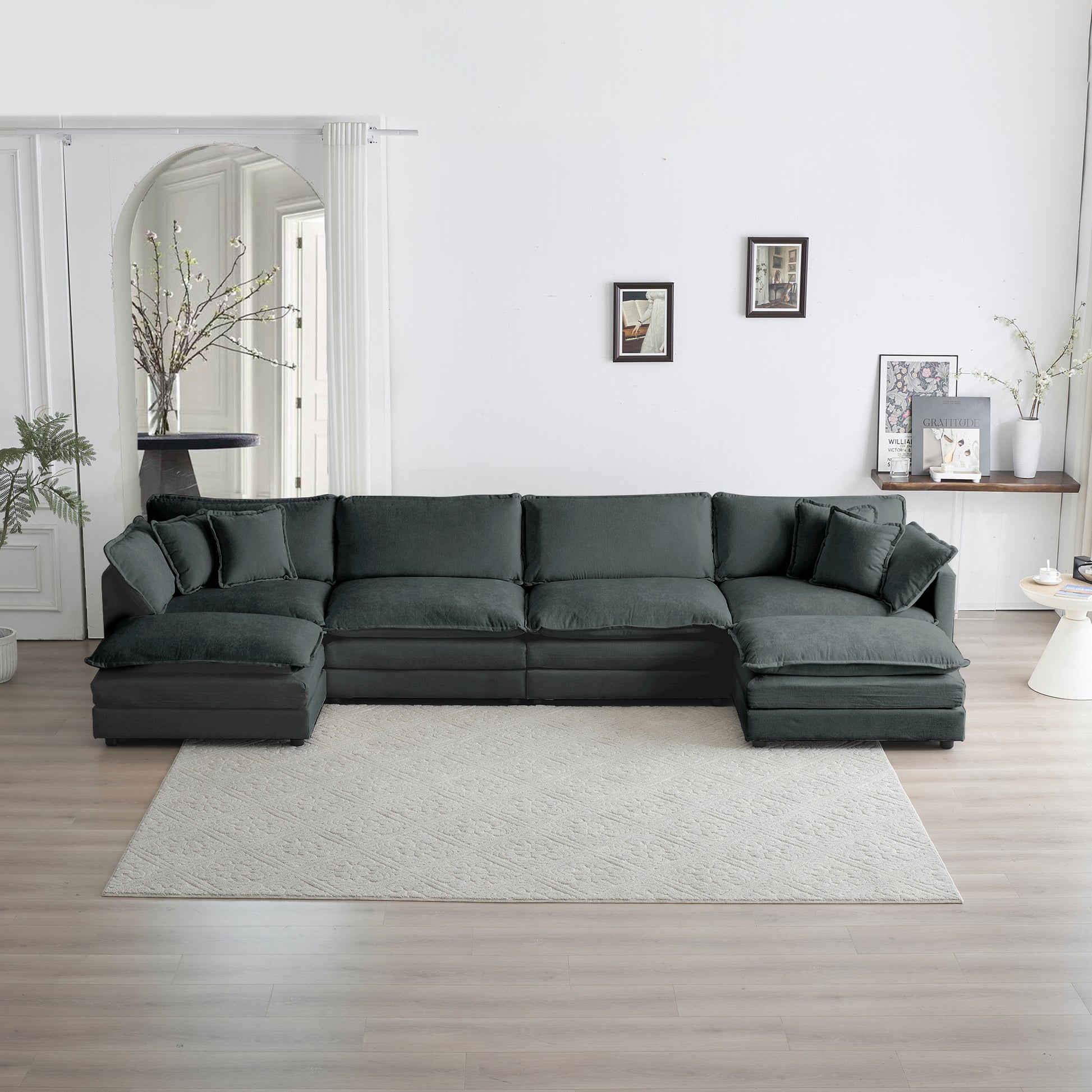 Comfort U Shaped Couch With Reversible Chaise, Modular Large U Shape Sectional Sofa, Double Extra Ottomans,Gray Chenille Gray Chenille 4 Seat