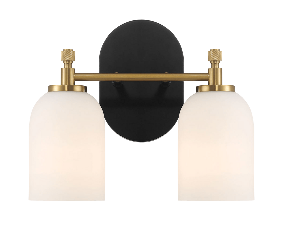 Vortex Two Lights Vanity In Traditional Style For Over Bathroom Mirror Wall Sconce 12.25"W 10.125"H 5.5"E With White Frosted Glass Black,Gold,White Glass,Metal