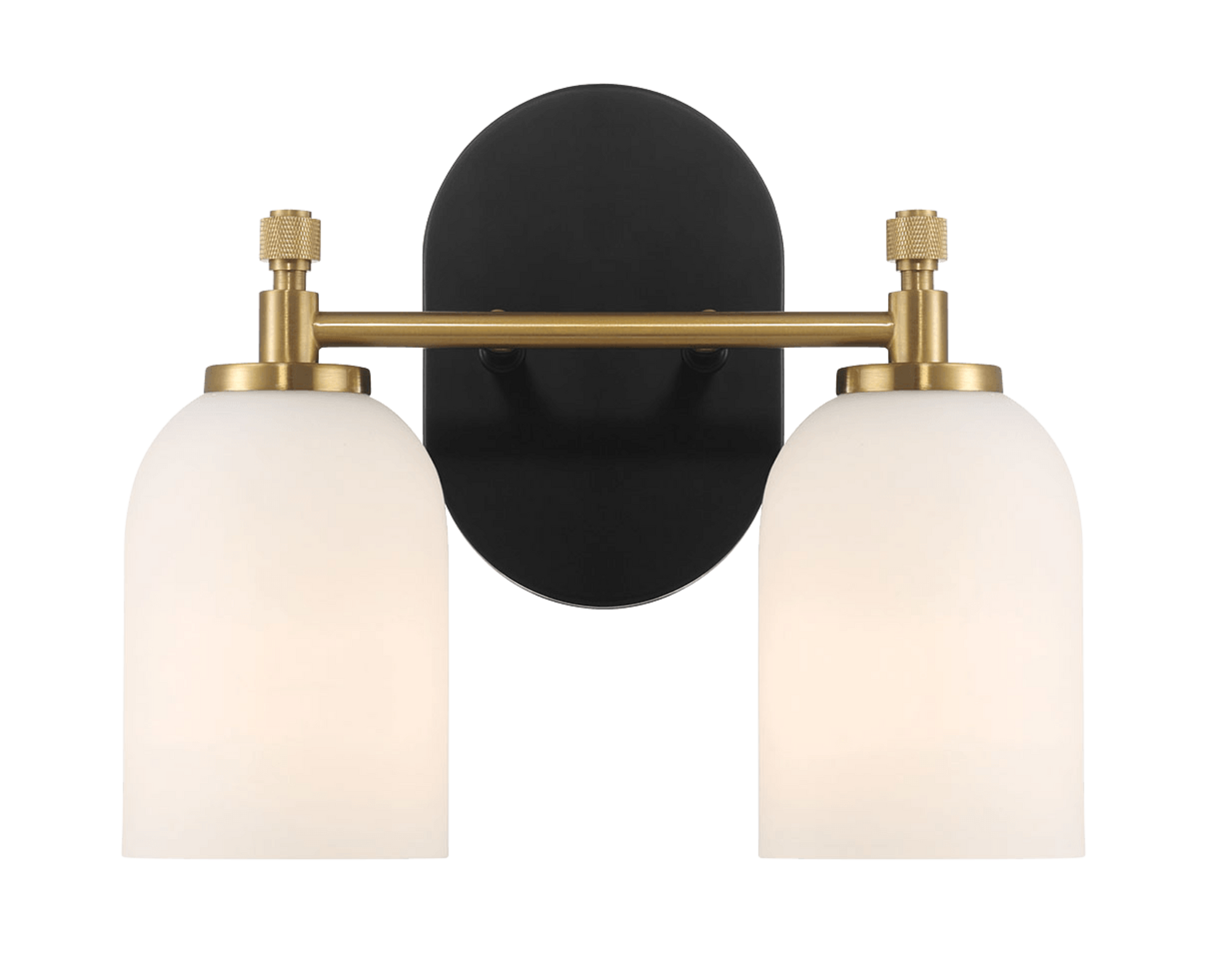 Vortex Two Lights Vanity In Traditional Style For Over Bathroom Mirror Wall Sconce 12.25"W 10.125"H 5.5"E With White Frosted Glass Black,Gold,White Glass,Metal