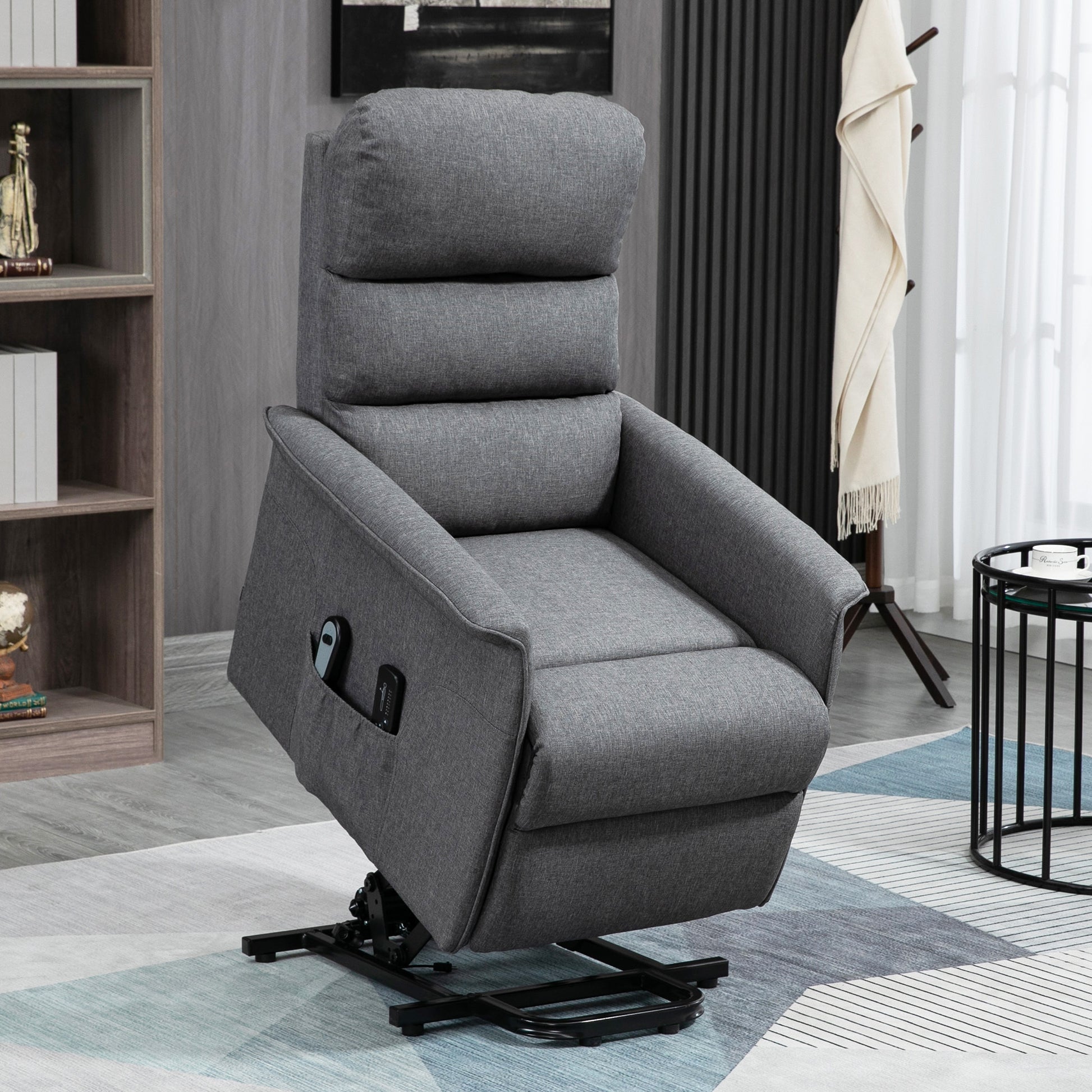 Homcom Power Lift Chair With Vibration Massage, Fabric Upholstered Recliner Chair For Elderly With Remote Control, Side Pockets, Grey Grey Steel