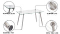 Glass Dining Table, Modern Rectangular Table With Tempered Glass Tabletop & Sliver Metal Legs, Simplistic Kitchen Table, 51 X 27.5 X 29.5 Inch, Versatile Table For Home Office Transparent Glass