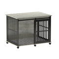 Furniture Dog Crate Sliding Iron Door Dog Crate With Mat. Grey,43.7''W X 30''D X 33.7''H Grey Dog Particle Board