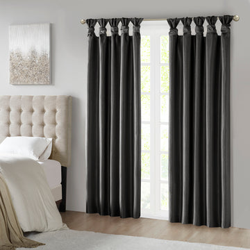Twist Tab Total Blackout Window Curtain Panel Black 50X84" Blackout Black Polyester
