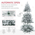 Homcom 7Ft Snow Flocked Artificial Christmas Tree With 1401 Tips, Foldable Metal Stand, Easy Assembly, Hinged Xmas Tree For Home, Office, Holiday, Green Green Plastic