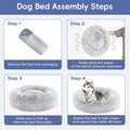 24 Inch Donut Dog Bed, Calming Bed For Dogs, Grey Cat Bed Washable, Round Dog Donut Bed Washable, Plush Fur Dog Bed, Dog Cuddle Bed Grey Faux Fur