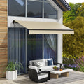 Outsunny 12' X 10' Retractable Awning, Patio Awning Sunshade Shelter With Manual Crank Handle, 280Gsm Uv Resistant Fabric And Aluminum Frame For Deck, Balcony, Yard, Beige And White Beige Polyester