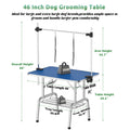 46 Inch Foldable Dog Grooming Table For Home With Adjustable Arm, Noose, Non Slip Surface, And Storage Mesh Tray Blue Mdf Metal