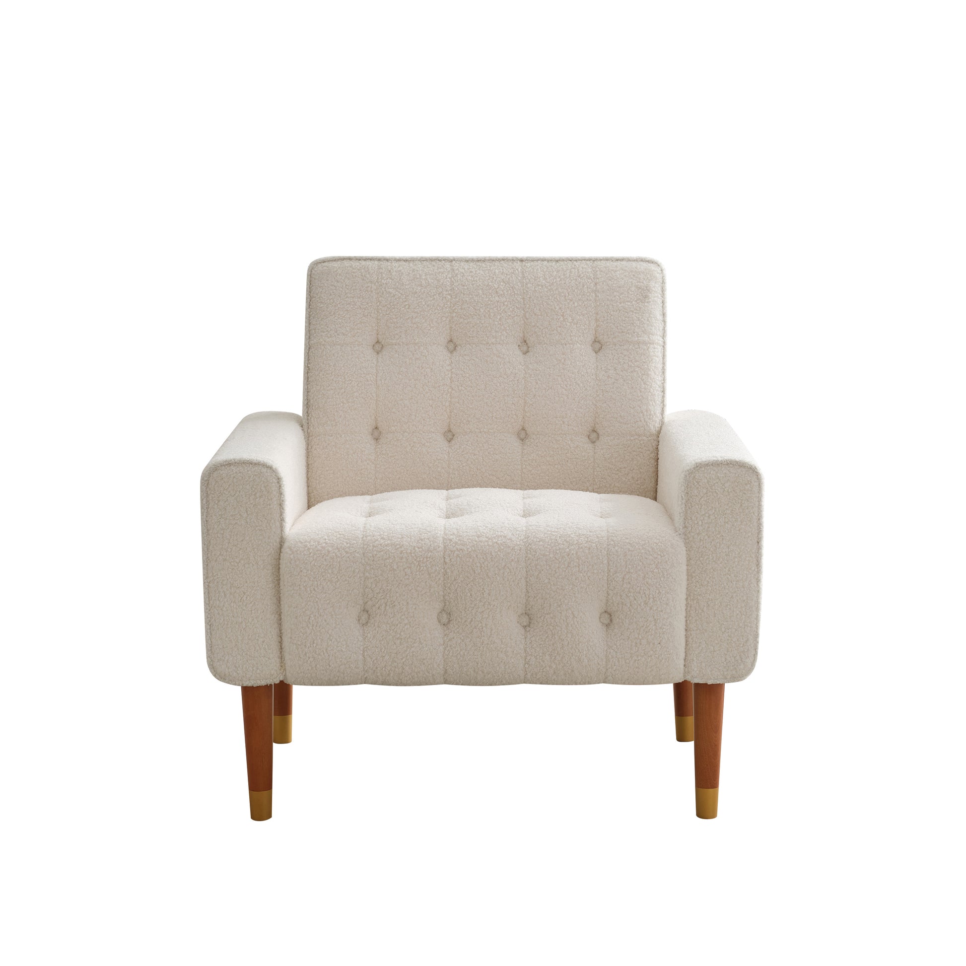 Mirod Classic Biscuit Style Accent Chair Comfortable Armrests, Soft Fabric, Elegant Solid Wood Legs With Gold Finish, Easy Assembly Beige Boucle