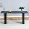 Large Modern Rectangular Table With Black Patterned Countertop And Large Mdf Legs For Kitchen, Dining Room And Living Room To Create A Different Atmosphere For A Home Environment. Black Mdf