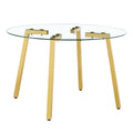 Modern Luxurious Round Tempered Glass Dining Table With Gold 7 Shaped Metal Legs,Suitable For Family Meals, Office Conferences, Or As A Casual Coffee Table For Various Occasions.47.3*47.3*29.5 Gold