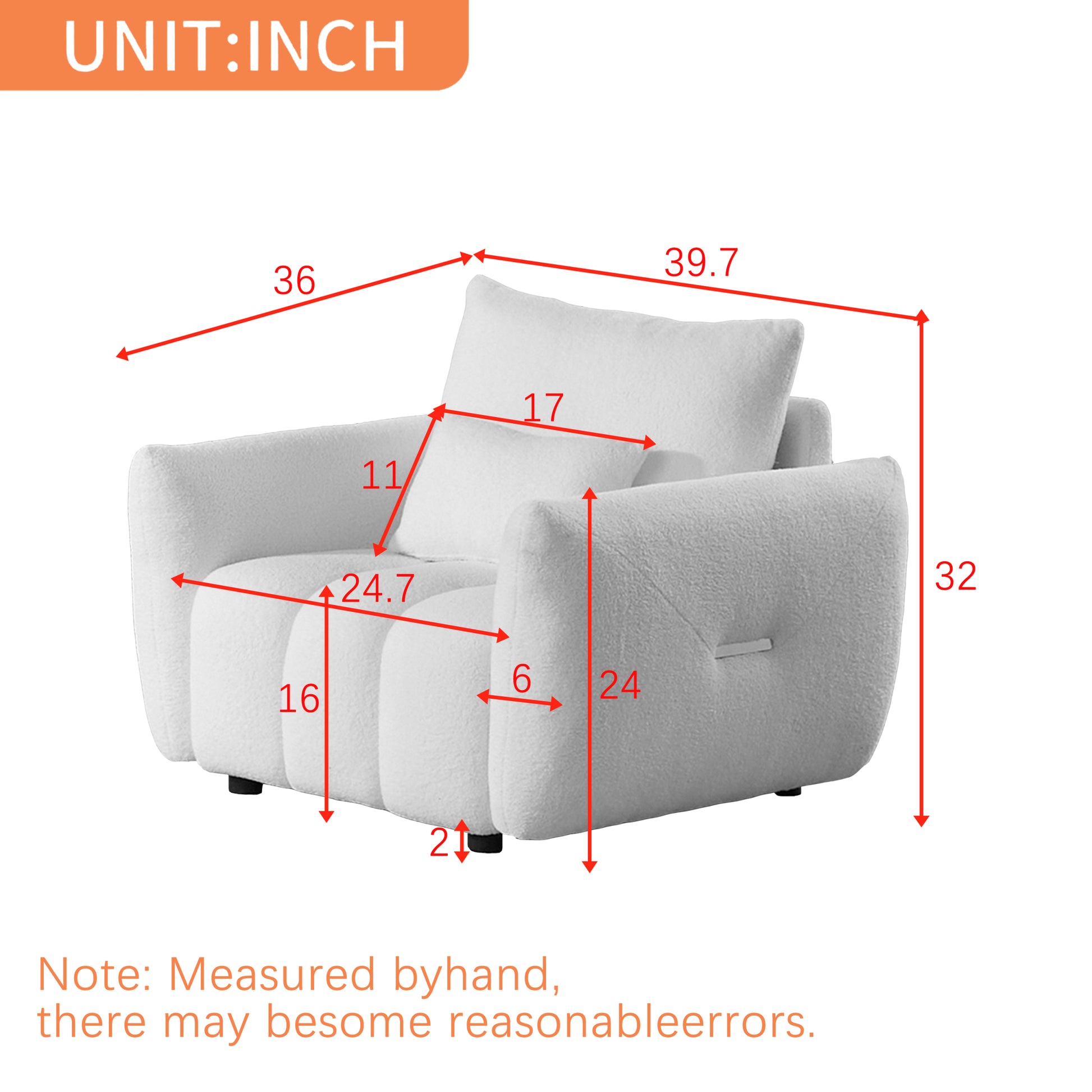 Mh39.7'' Teddy Fabric Sofa, Modern Lounge Chair For Apartment, Office, Living Room And Bedroom Black Wood Primary Living Space Pine Foam Fabric 1 Seat