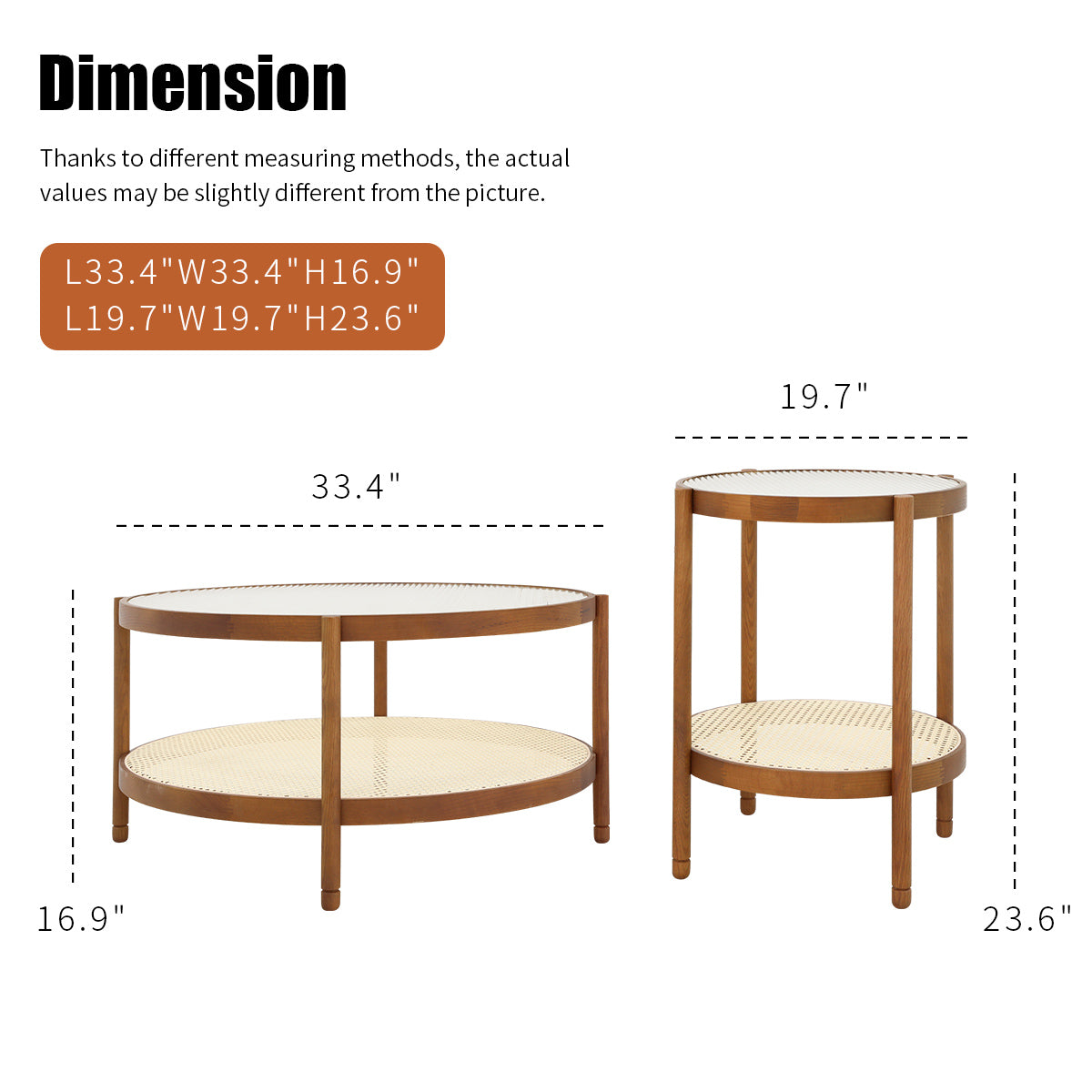 2 Piece Modern Farmhouse Living Room Coffee Table Set, Stylish And Elegant Nesting Round Wooden Table,Side End Table Set For Living Room,Bedroom Brown Wood Glass