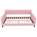 Twin Size Upholstered Tufted Daybed With 4 Support Legs, Pink Box Spring Not Required Twin Pink Wood Bedroom Daybeds Linen Upholstered