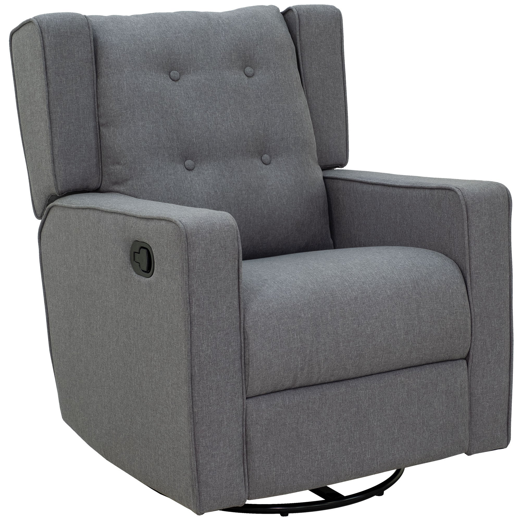 Homcom Wingback Swivel Recliner Chair Glider Rocking Chair For Nursery With Button Tufted, Padded Single Home Theater Seater For Living Room Bedroom, Grey Grey Linen