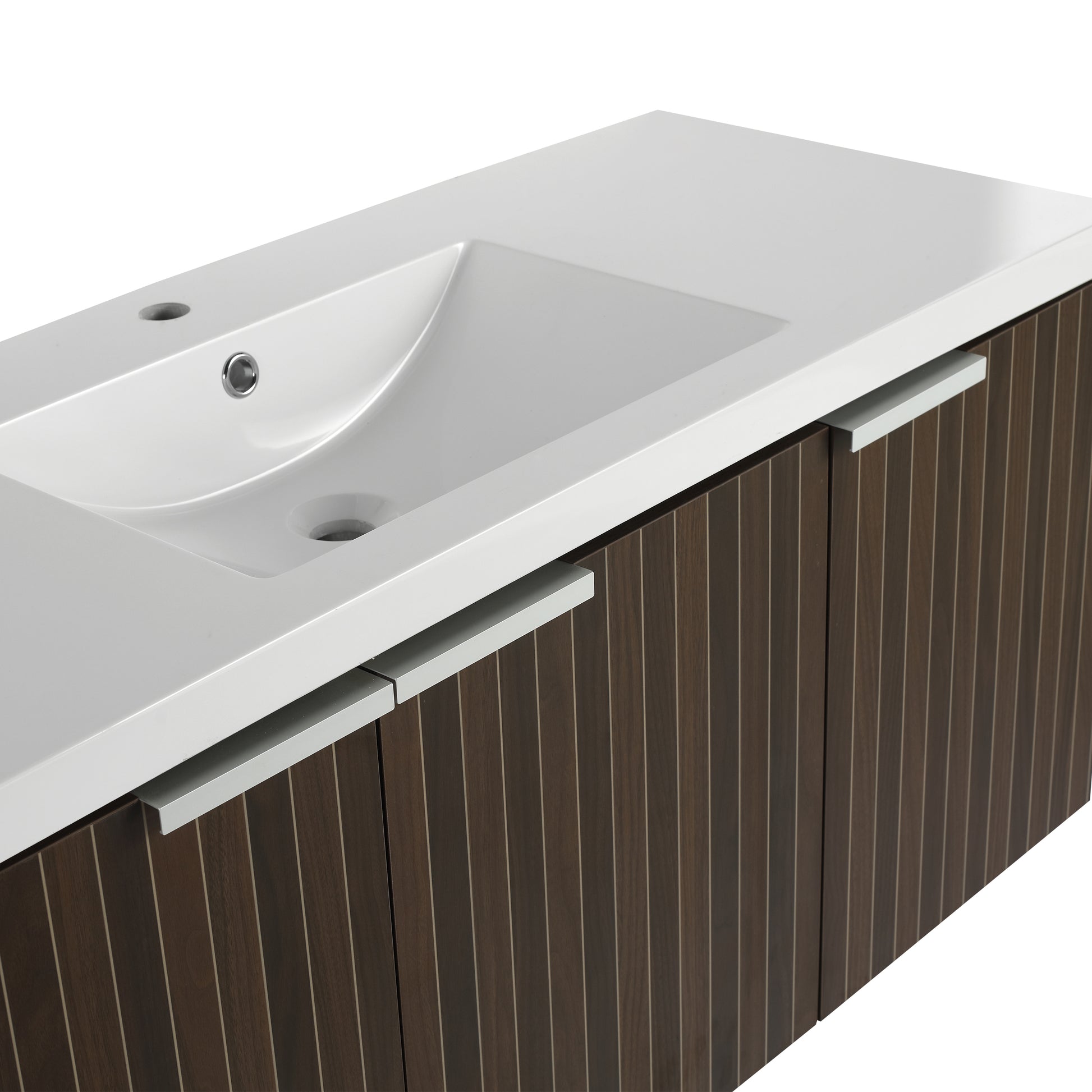 48 Inch Bathroom Cabinet With Resin Sink,Soft Close Doors,Float Mounting Design Silver Brown Stripe Bathroom Modern Plywood Plywood