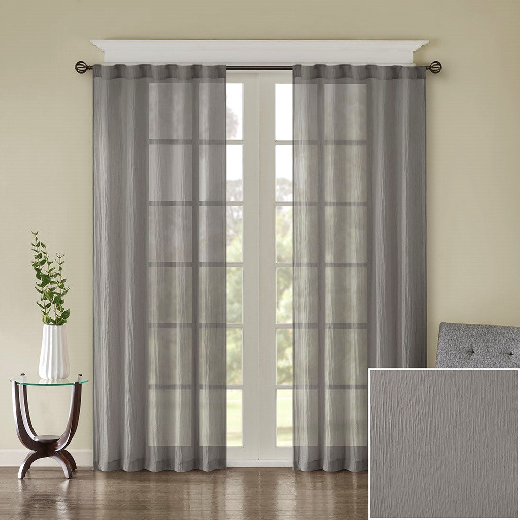 Solid Crushed Curtain Panel Pair 2 Pcs Window Panels Grey Polyester