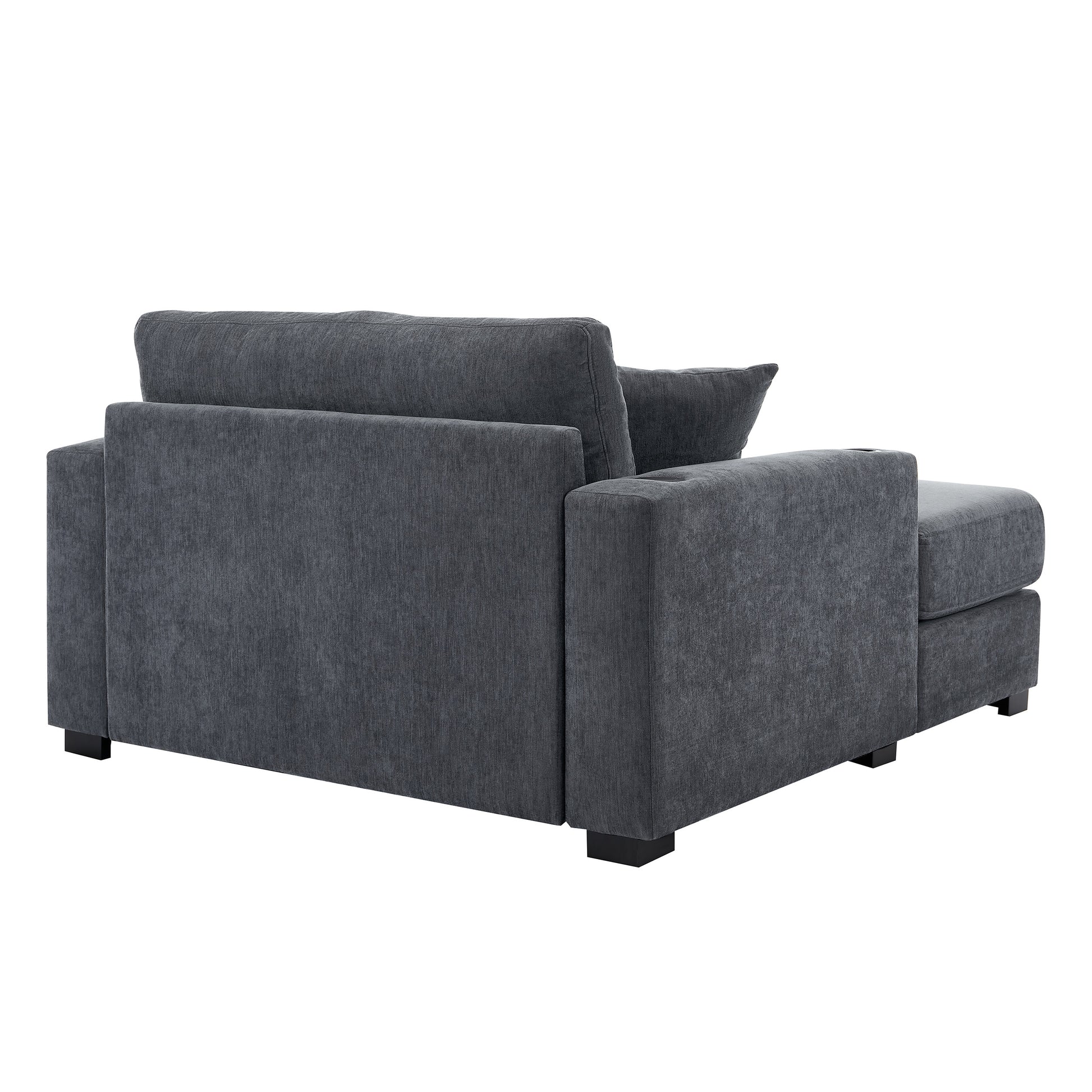 55" Oversized Chaise Lounger Modern Style Sofa Couch ,With Pillows, Charge Station & Cup Holders, Chenille Fabric, Blue Gray Blue Gray Chenille