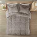 Shaggy Long Fur Comforter Mini Set Twin Grey Polyester