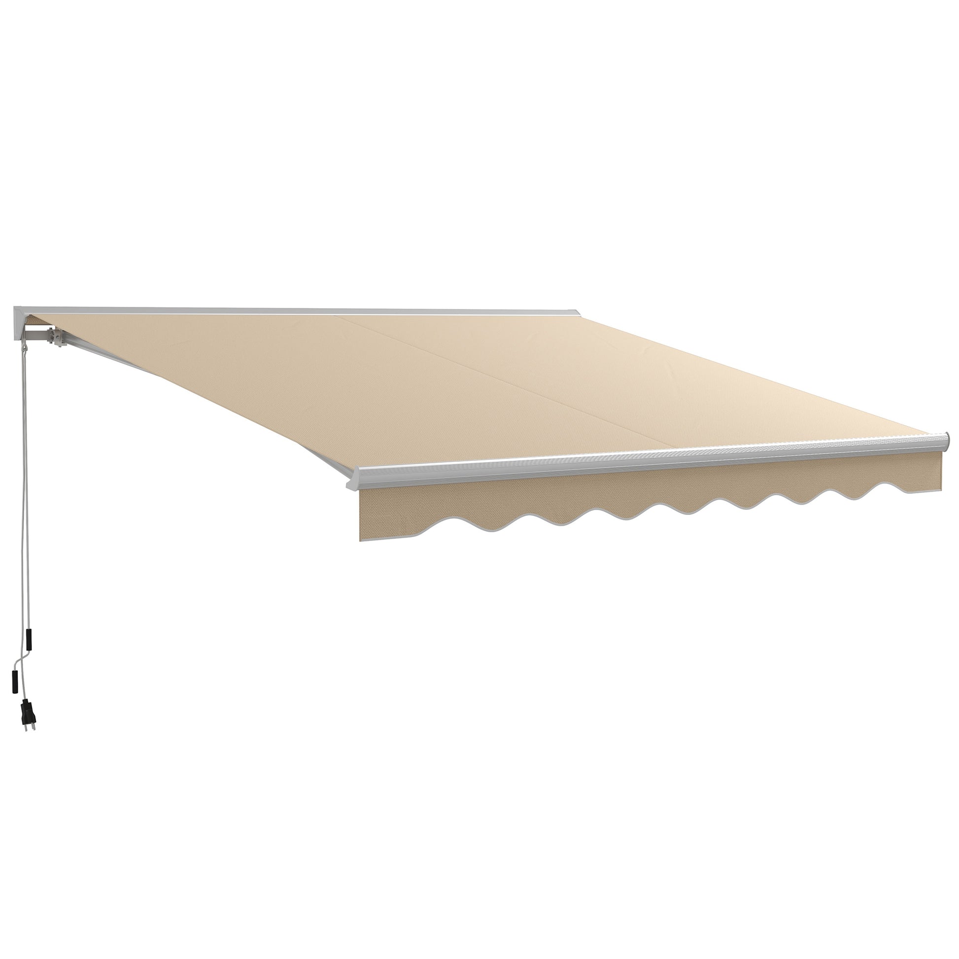 Outsunny 13' X 10' Electric Awning With Led Lights, Retractable Awning, Uv40 Sun Shade Shelter With Remote Controller And Crank Handle For Deck, Balcony, Yard, Cream White Cream White Aluminum