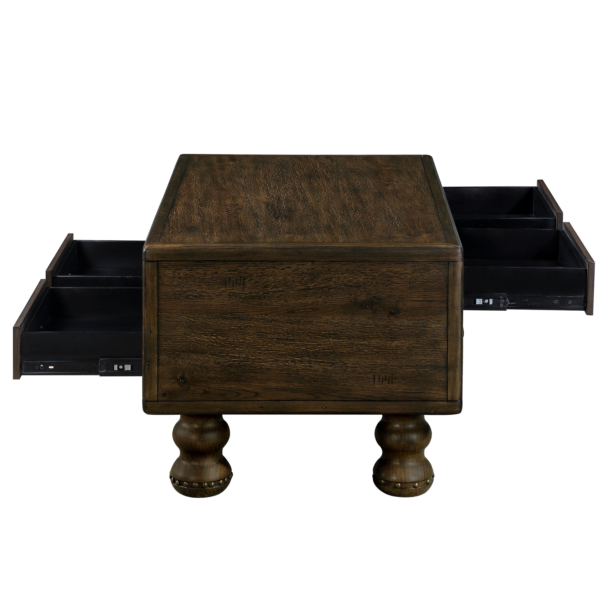 Solid Wood Rectangle Coffee Table For Living Room, 40 Inch Antique Coffee Table With 4 Drawers, Wood Center Table Tea Table With Rivet Decoration Legs.Easy Assembly, Espresso Espresso Pine