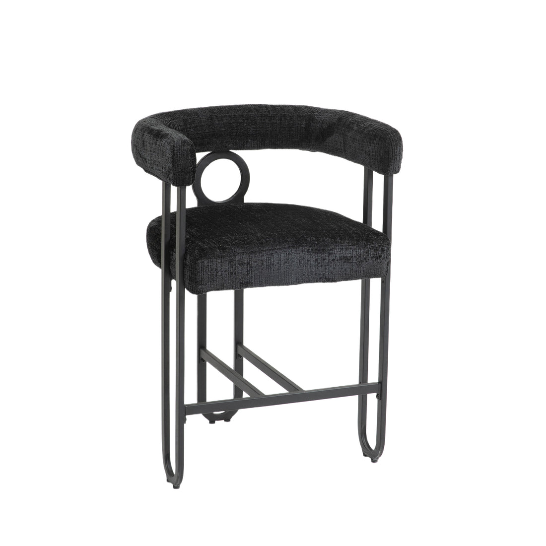Coolmore Bar Stools Set Of 2, Modern Bar Stool With Back, Black Metal Frames, Upholstered Bar Stools For Kitchen Island, Pub, Club Black Chenille Black Foam Chenille