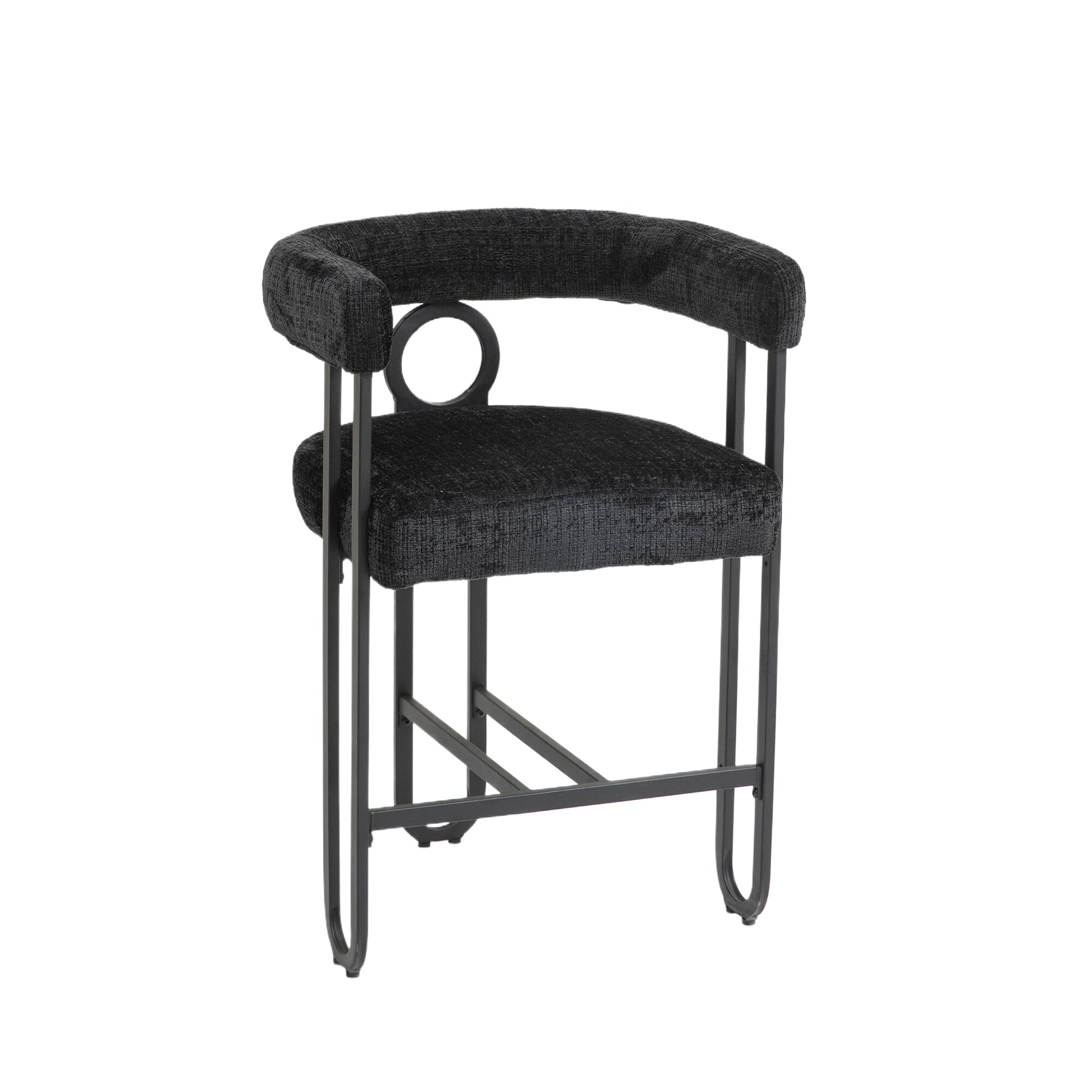 Coolmore Bar Stools Set Of 2, Modern Bar Stool With Back, Black Metal Frames, Upholstered Bar Stools For Kitchen Island, Pub, Club Black Chenille Black Foam Chenille