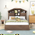 Full Size Wood Platform Bed With House Shaped Storage Headboard And 2 Drawers, Walnut Box Spring Not Required Full Walnut Wood Bedroom Solid Wood Mdf