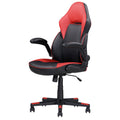 Adjustable Ergonomic Gaming Chair, Faux Leather Upholstered Office Chair W 360 Degree Swivel And Tilt Control, Black Red Caster Plastic Red Black Office Foam Rectangular Contemporary,Modern Push Button Office Chairs Solid Back Plywood Adjustable Height