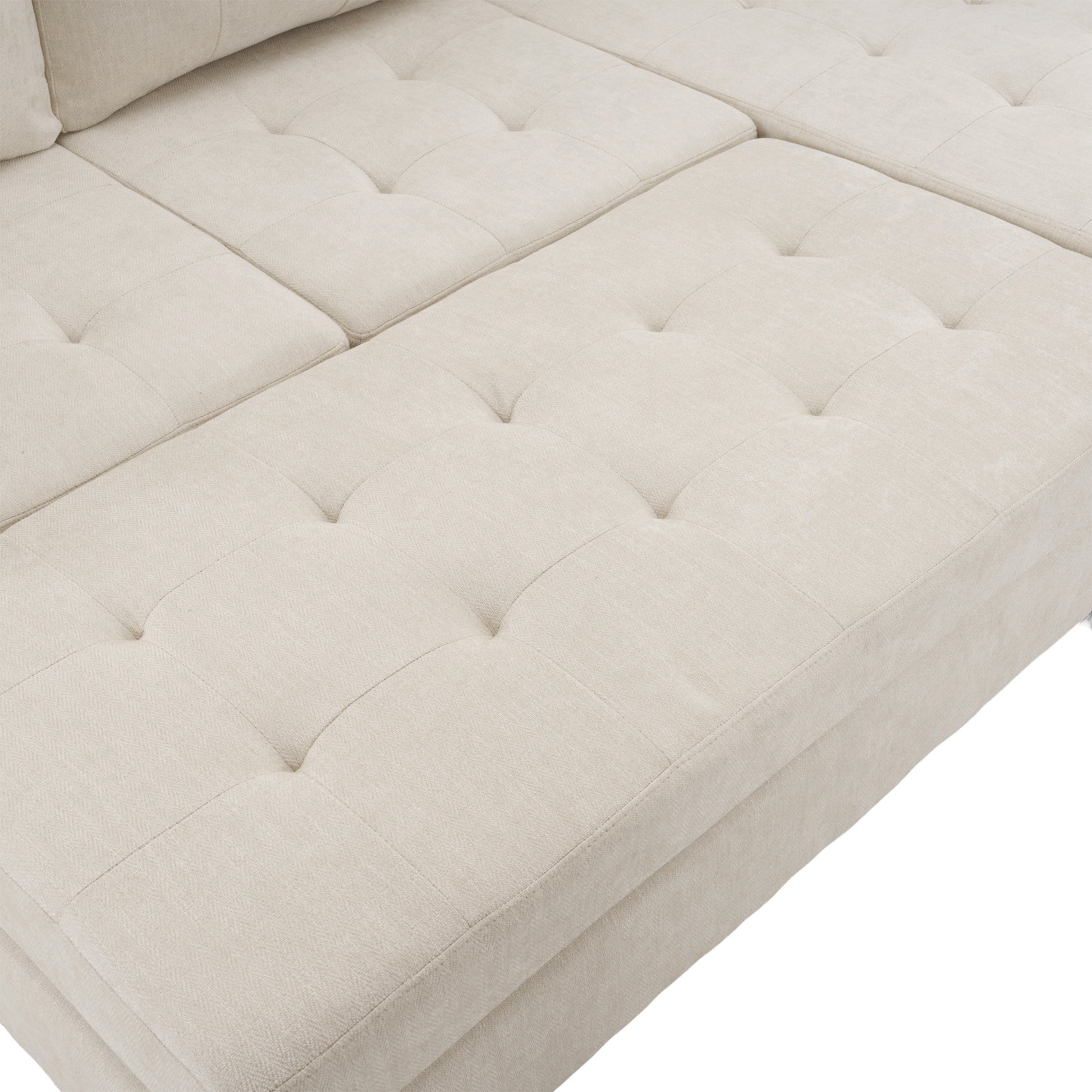 83.4" L Shaped Sofa Sectional Couch Sofa Bed With Two Usb Ports, A Movable Ottoman And A Reversible Chaise Lounge For Living Room, Beige Beige Foam Chenille 5 Seat