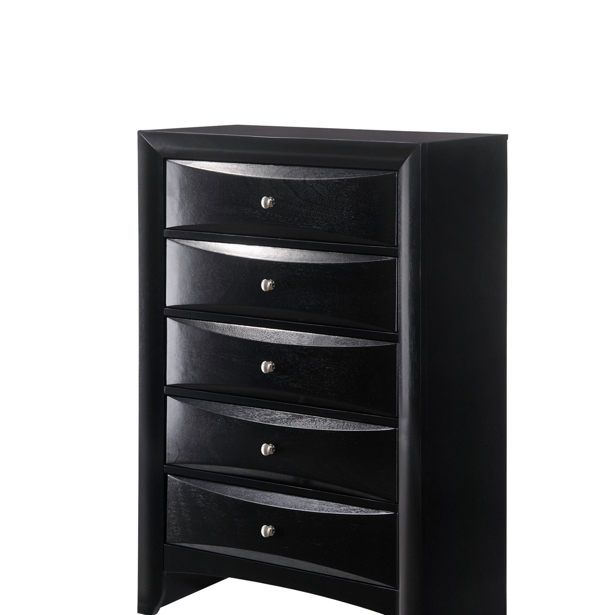 1Pc Contemporary 5 Drawer Chest Black Finish Solid Wood Wooden Bedroom Furniture Black Bedroom Contemporary Wood