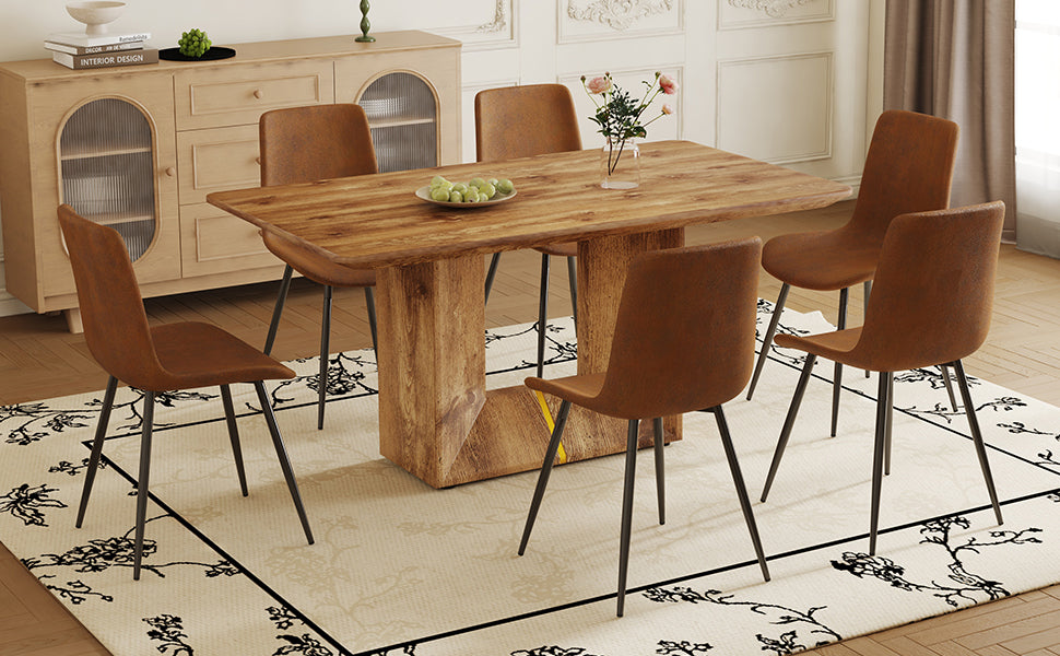 Table And Chair Set. Modern Dining Table With Mdf Top And Beautiful Mdf Legs. Comes With Brown Comfortable Chair With Seat And Metal Legs. Suitable For A Wide Range Of Decorative Styles. Brown,Wood Seats 6 Mdf