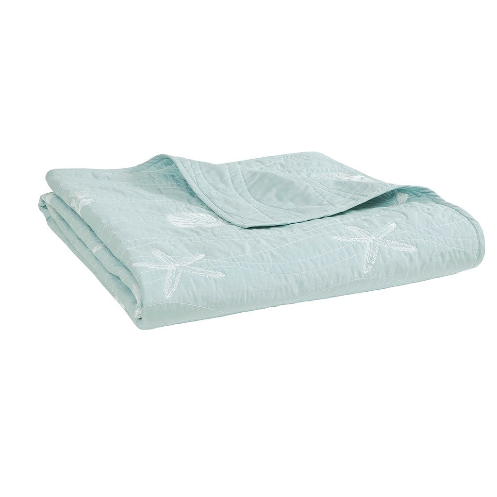 4 Piece Cotton Reversible Embroidered Quilt Set With Throw Pillow Aqua Full Queen Full Aqua Cotton