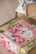Set Of 4 Book Boxes With Birds, Flowers, And Handwriting Design, 5.5X4X2