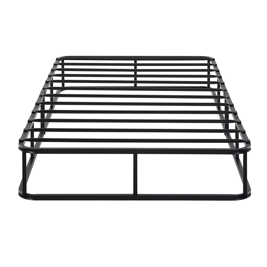 Twin Mattress Foundation 1Pc Black Metal Frame With Textured Fabric Cover Twin Black Bedroom Metal