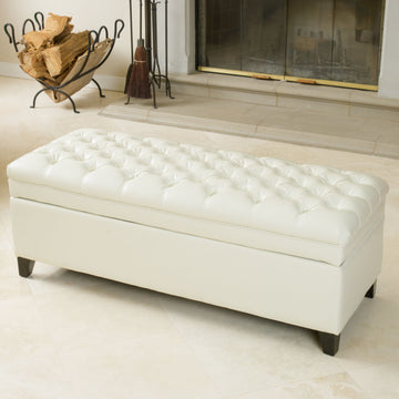 Juliana Storage Ottoman Ivory Leather