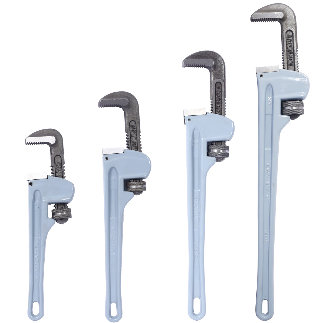 4Pcs Aluminium Pipe Wrench Adjustable Jaw Plumbing Pipe Wrench 10" 14" 18" 24" Inch Pipe Wrench Set Light Gray Aluminium Alloy