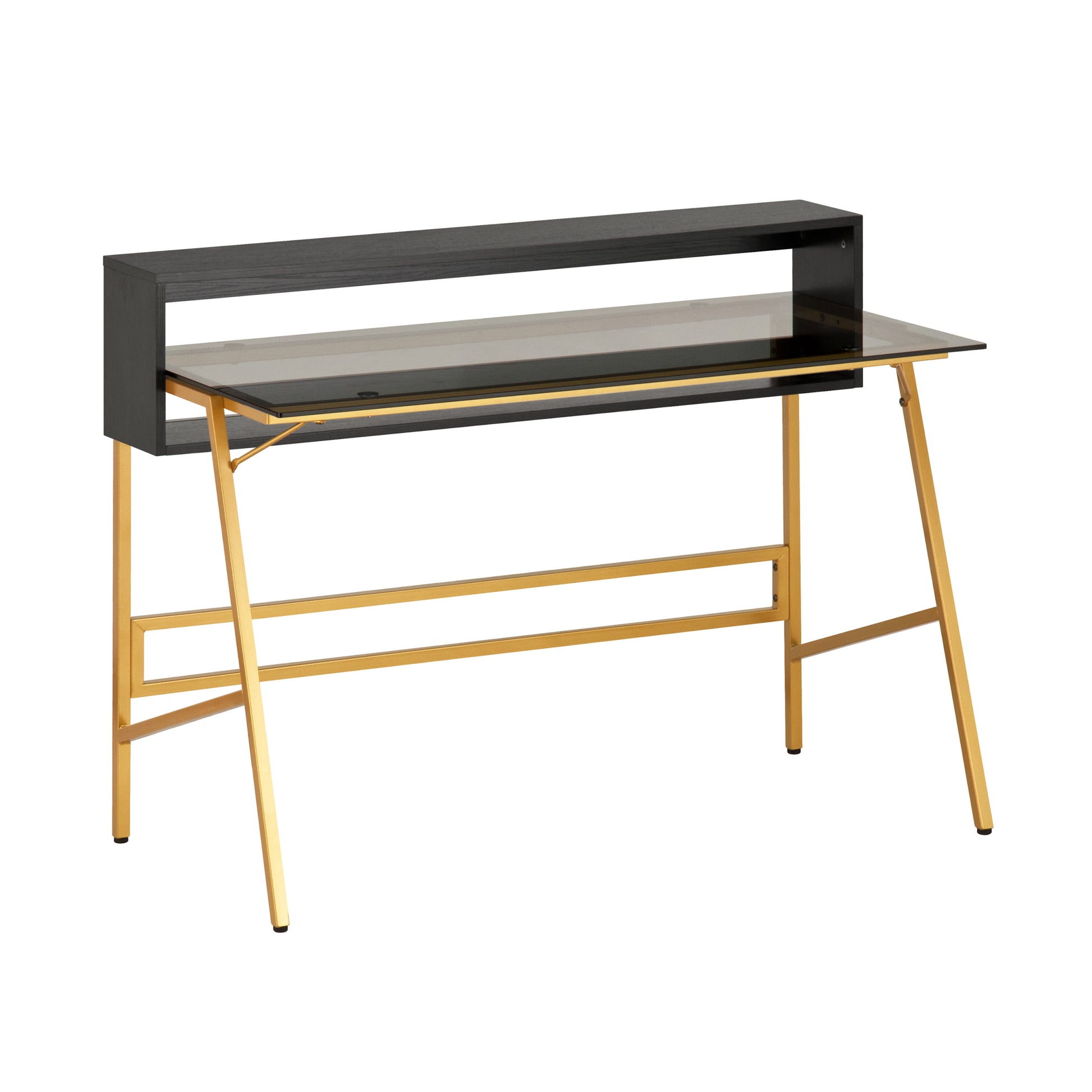 Techni Mobili Home Office Writing Desk With Riser, Gold Gold Writting Desk Office Modern Rectangular Rectangular Mdf Metal