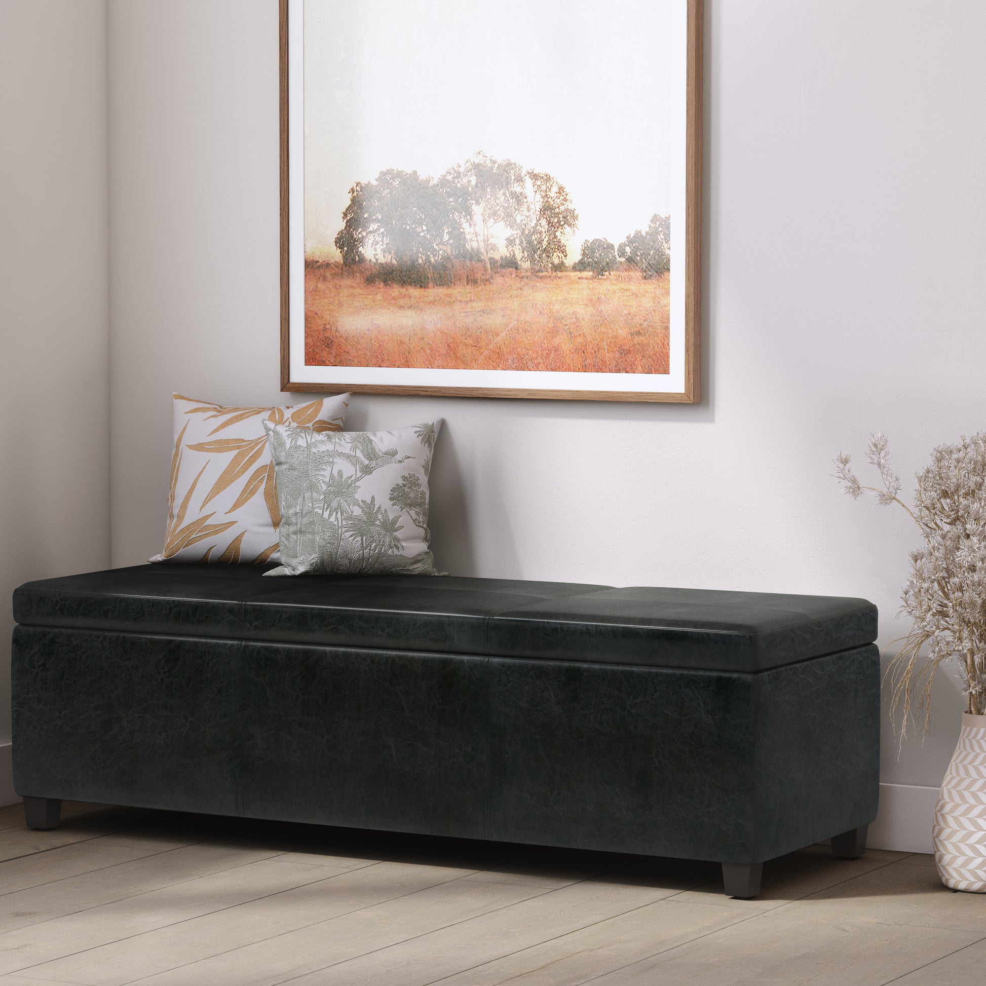 Lincoln Extra Large Storage Ottoman Bench Black Wood Fabric