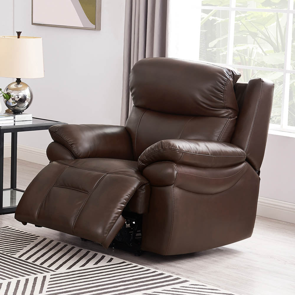 Springdale Power Headrest Zero Gravity Recliner Brown Memory Foam Genuine Leather