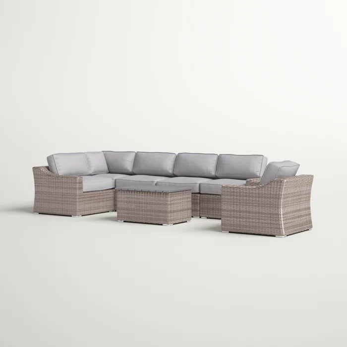 5 Person All Weather Wicker Sectional Seating Group With Cushions Fully Assembled Grey,Grey Mix Wicker