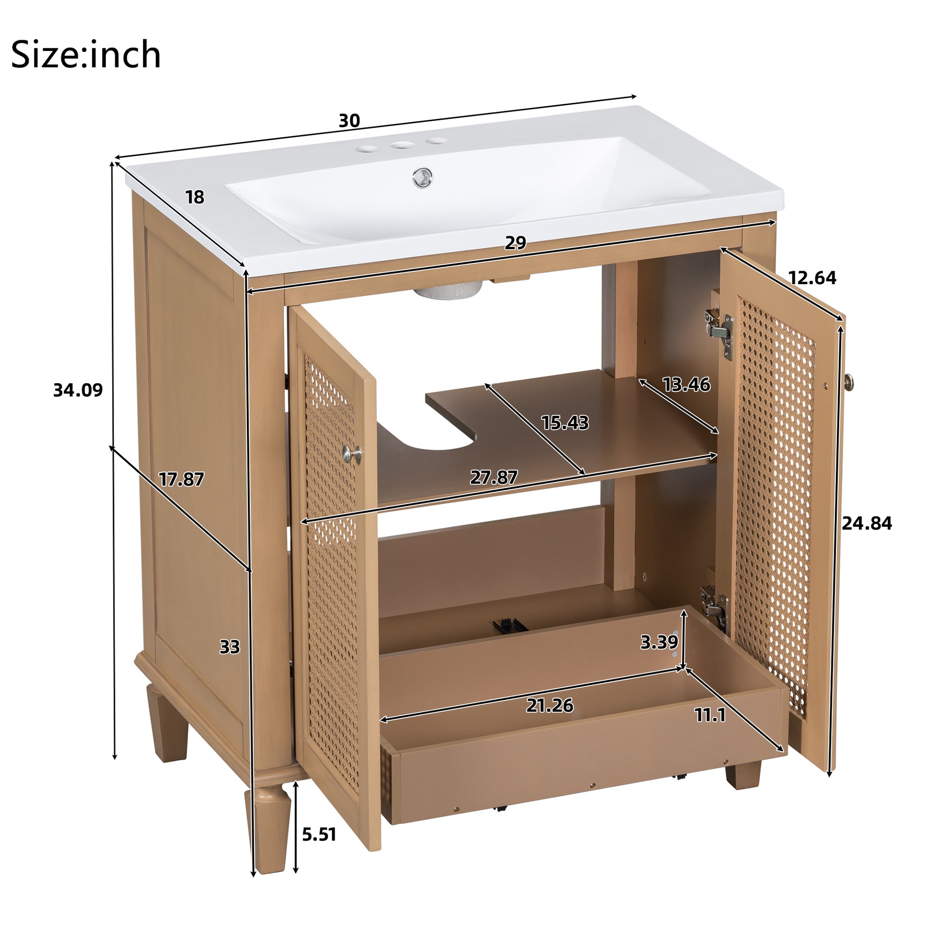 30 Inch Bathroom Vanity With Resin Sink, Freestangding Bathroom Vanity Set With Hidden Drawer, Storage Cabient For Bathroom, Solid Wood Frame Bathroon Cabinet 1 Wood 2 1 Bathroom Freestanding Solid Wood Mdf Resin Painted