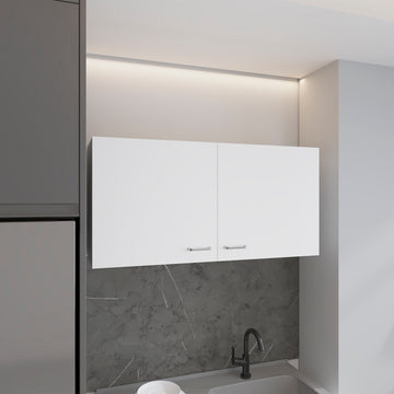 Wall Cabinet 19"H, Two Doors, Two Internal Shelves, White White Solid Wood Mdf Engineered Wood