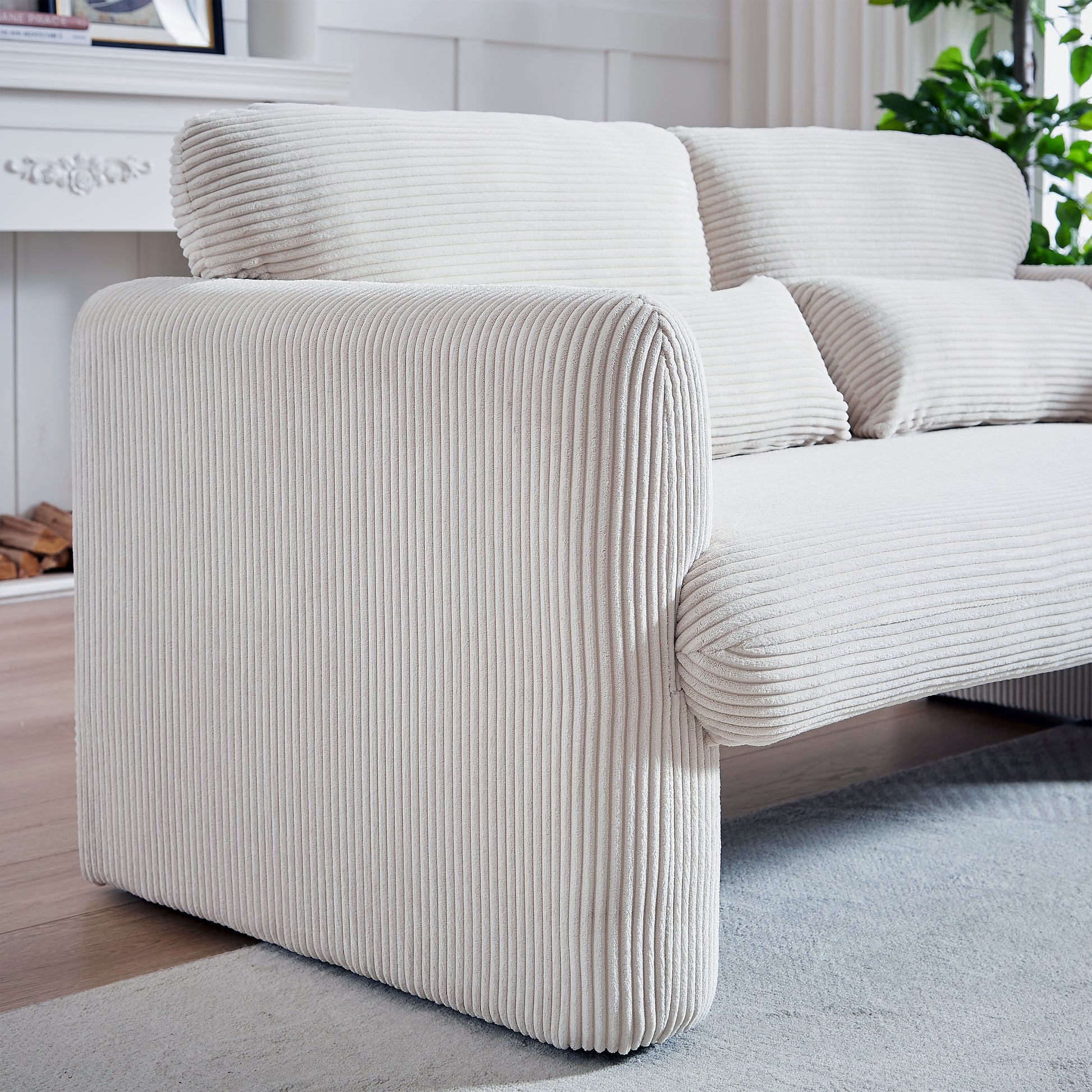 60"Corduroy Fabric Sofa, Modern Lounge Chairs Loveseat Sofa With Support Pillowfor Apartment, Office, Living Room & Bedroom Beige Corduroy 2 Seat