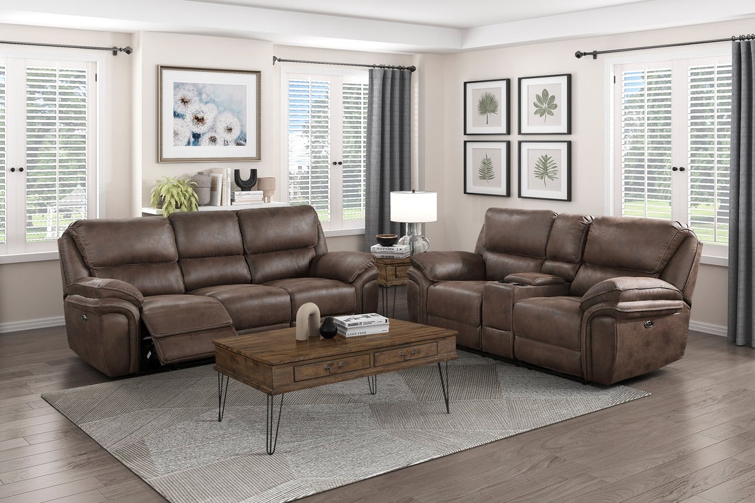 Plush Modern Living Room Sofa Set 2Pc Power Reclining Sofa And Loveseat Brown Microfiber Upholstery Usb Port Solid Wood Frame Furniture Brown Microfiber Wood Primary Living Space Modern Plywood,Solid Wood 5 Seat