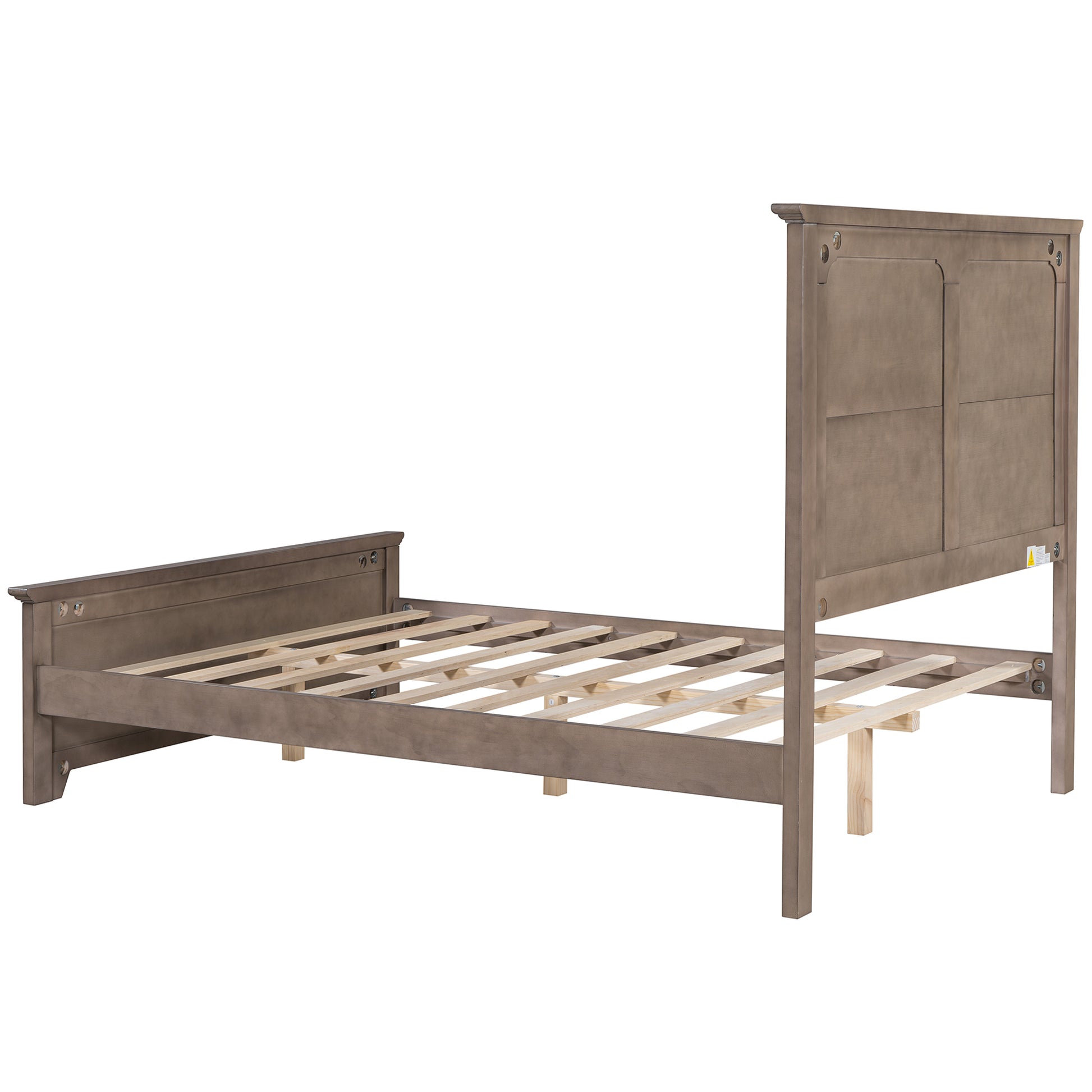 Farmhouse Wooden Platform Full Size Bed With Panel Design Headboard And Footboard For Teenager, Ash Brown Full Ash Brown Pine